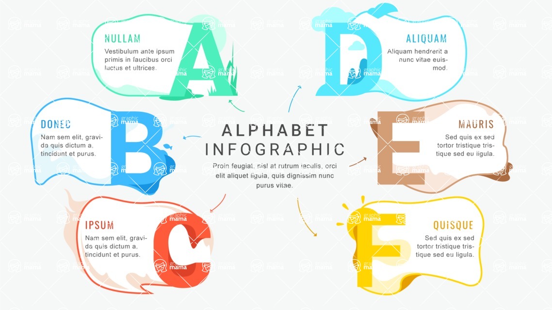 Infographic Templates Collection - Vector, Photoshop, PowerPoint, Google Slides - Letters Infographic Template - A B C D E F